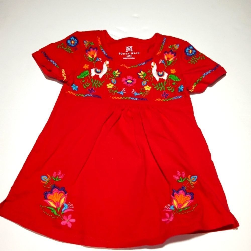 South main/Size L-6/red llamas and flowers/dress